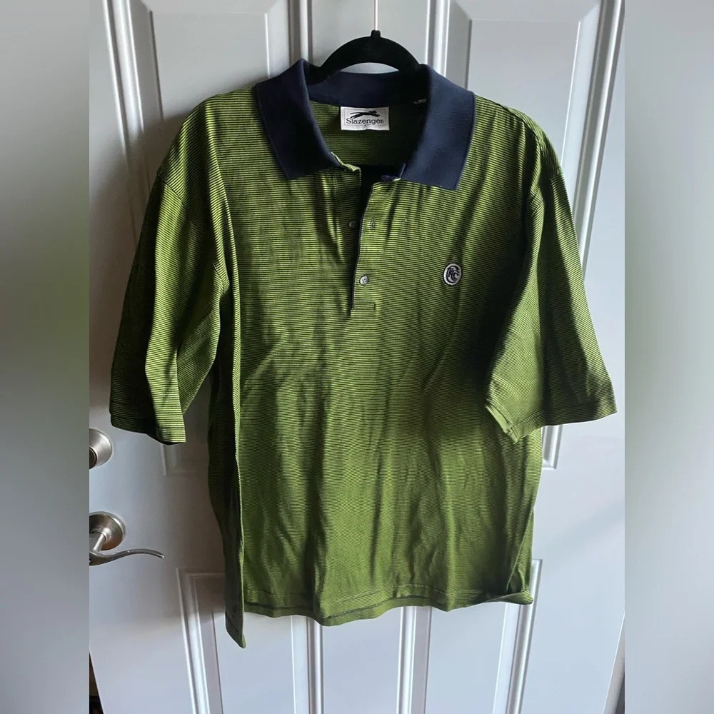 SLAZENGER Men’s Golf Polo Green L Logo 100% Cotton Soft Stretch Short Sleeve - Picture 1 of 6